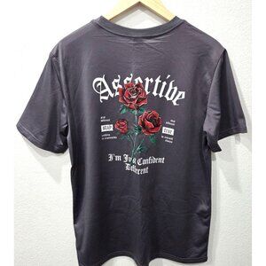 Shein Mens Assertive Graphic T-Shirt with Red Rose Design Size S
